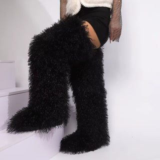 Shaggy Sherpa Thigh High Boots – Puffé Winter Drop